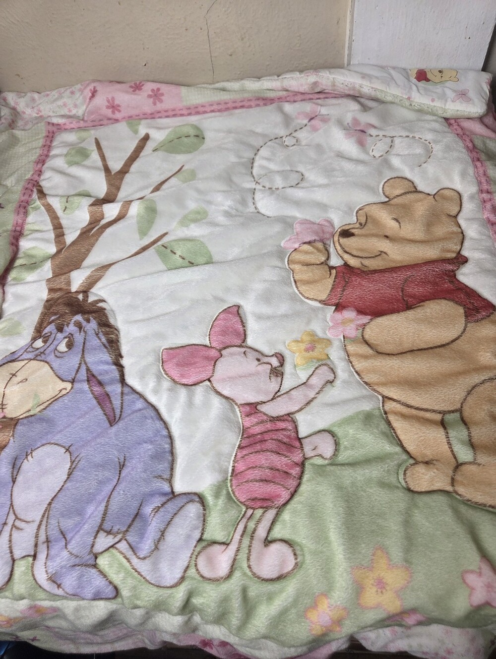 Vintage Winnie the Pooh Baby Blanket Comforter Piglet Eeyore Quilt Crib